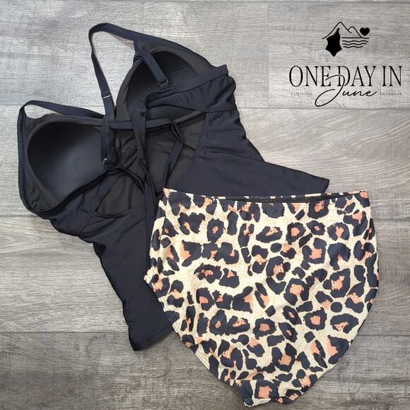 B2Prity Cross Front Tie Back Leopard Tankini Swimsuit Size XL - Picture 6 of 6
